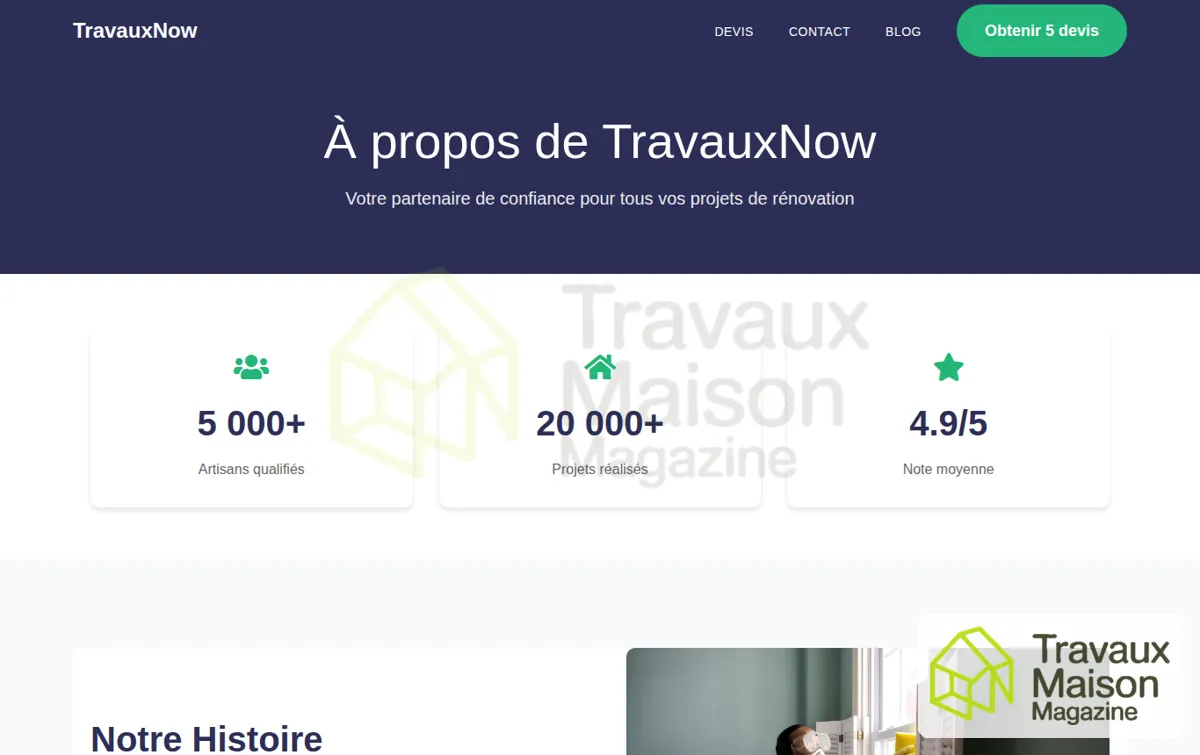 Capture : À propos | TravauxNow.fr